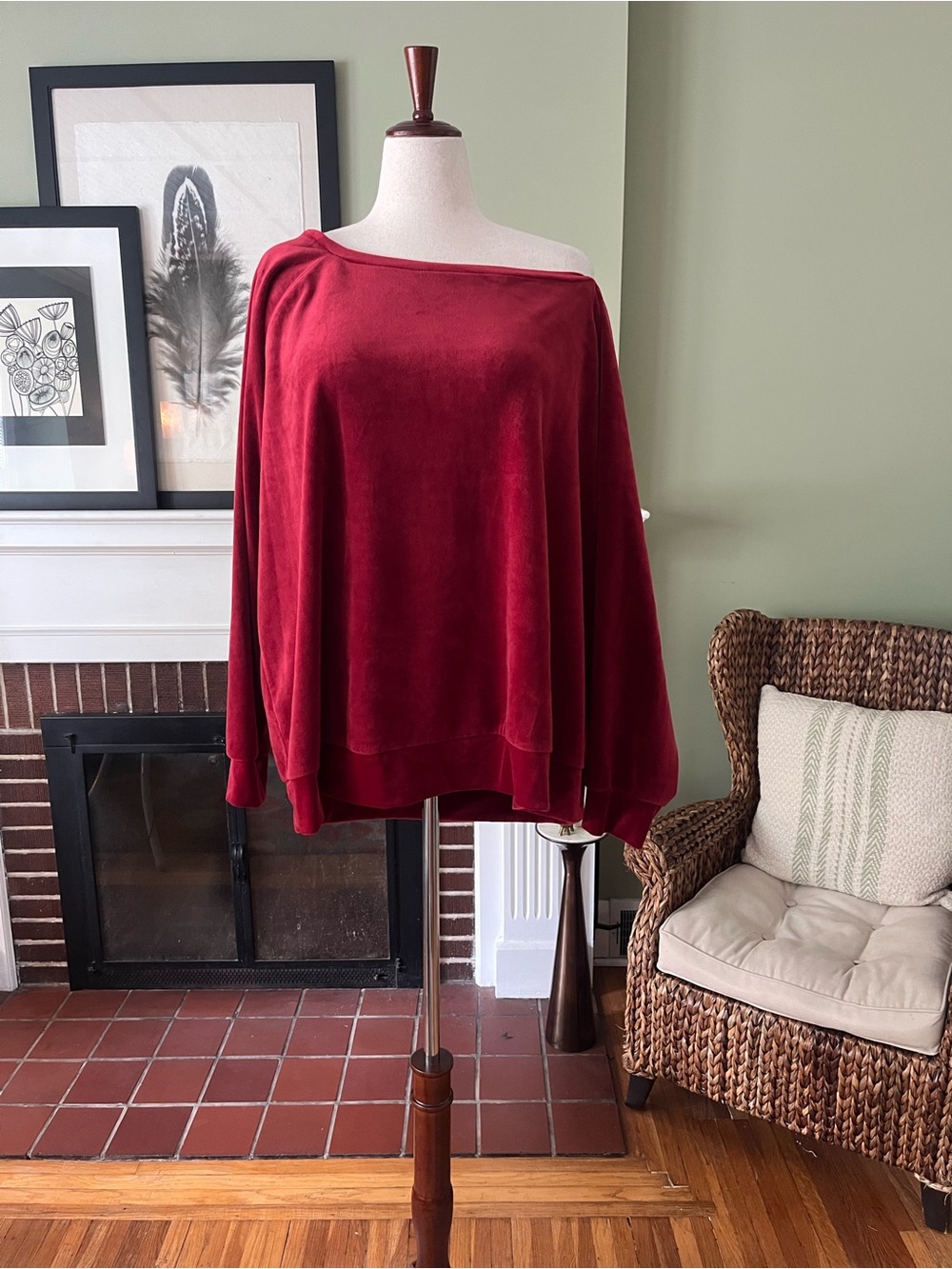 Torrid Burgundy Velour Off Shoulder Sweatshirt Size 4